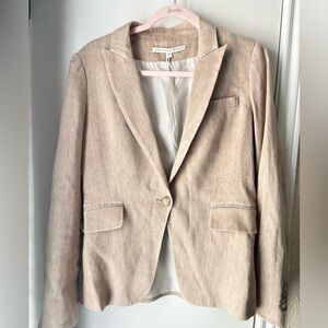 VERONICA BEARD Womens Linen Cutaway Dickey Blazer Jacket Linen Beige (MSRP $595)